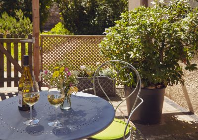 Table with flowers and wine
